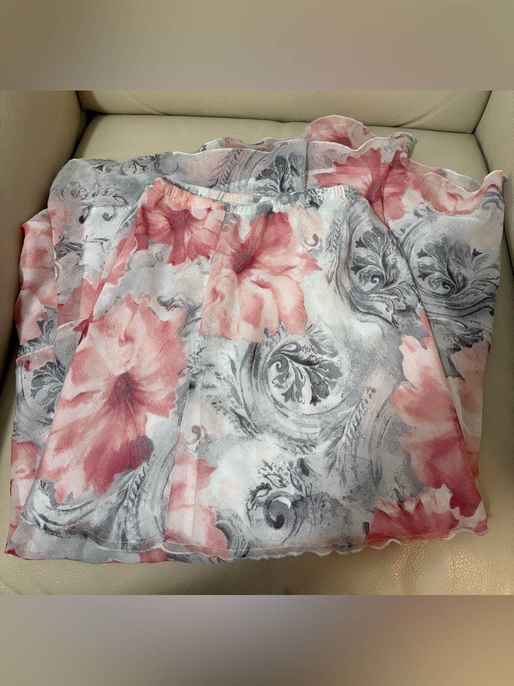 Alfred Dunner Pink and Gray Floral Long Skirt